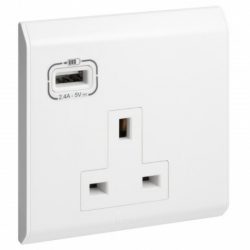 BRITISH STANDARD SOCKETS OUTLETS 13A WITH USB CHARGER - 1 gang switched with 1 usn charger